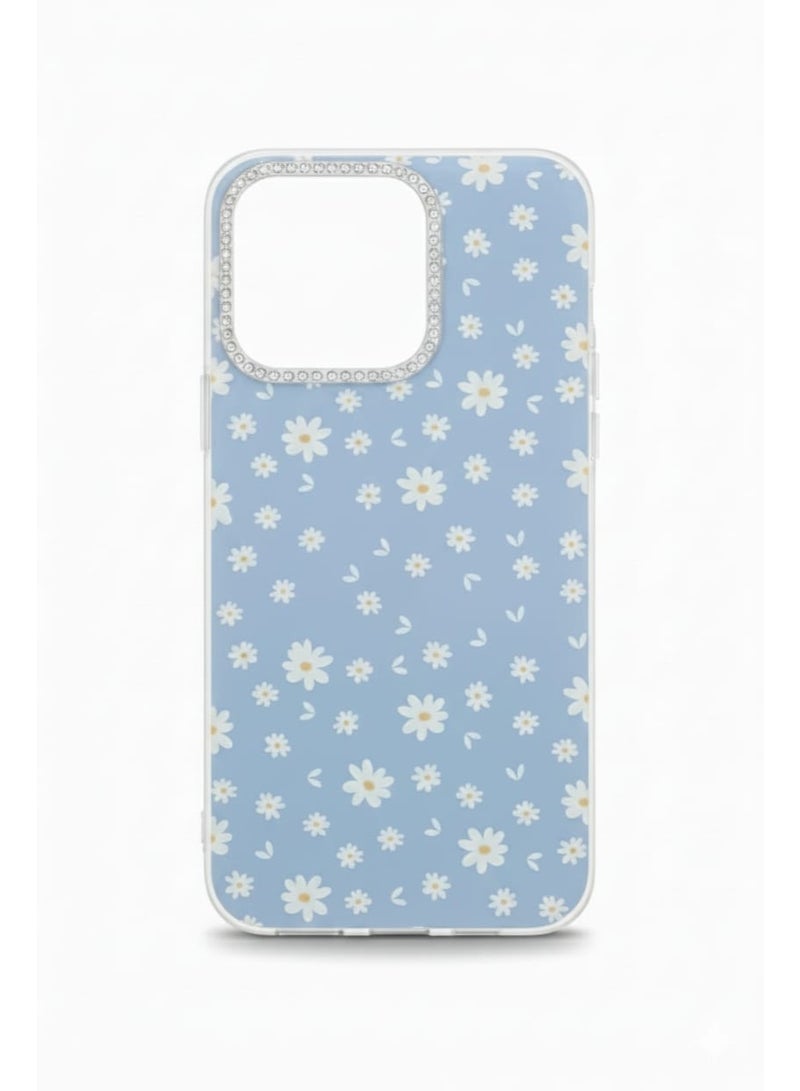 A luxurious protective case for Oppo Reno 14f 5G in a serene blue with a delicate floral pattern.