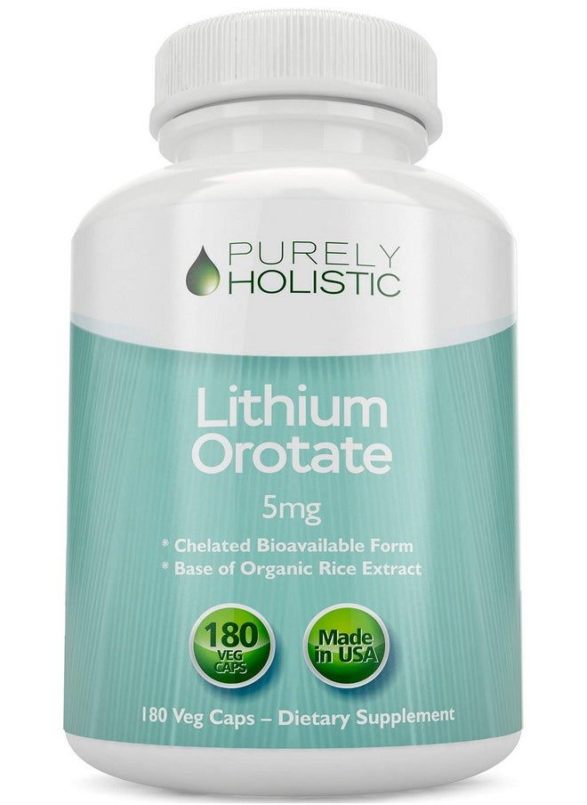 Purely Holistic - Lithium Orotate 5mg, 180 Vegetarian Lithium Capsules, Supplement Lithium Orotate 5mg, 180 Vegetarian Lithium Capsules, Helps Maintain Healthy Mood, Behavior Memory and Wellness - Image 1