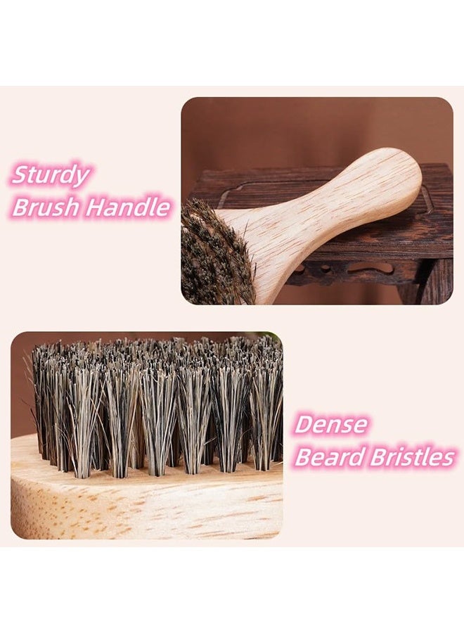 اتش واي فرشاة لحية مزدوجة الوجه، شعيرات مقلدة بمقبض خشبي مطاطي للرجال، فرشاة شارب، أداة العناية باللحية - بني - Image 4