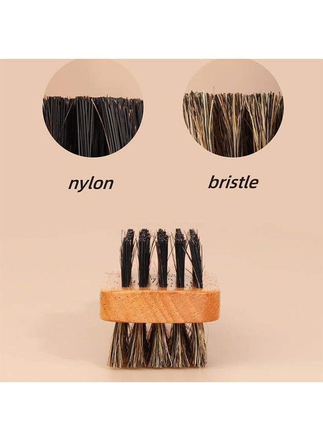 اتش واي فرشاة لحية مزدوجة الوجه، شعيرات مقلدة بمقبض خشبي مطاطي للرجال، فرشاة شارب، أداة العناية باللحية - بني - Image 3