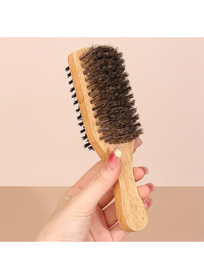 اتش واي فرشاة لحية مزدوجة الوجه، شعيرات مقلدة بمقبض خشبي مطاطي للرجال، فرشاة شارب، أداة العناية باللحية - بني - Image 2