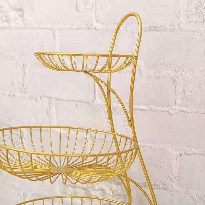 BS B&S 2 Tier Gold Wire Fruit Basket Stand for Kitchen Counter - Image 2