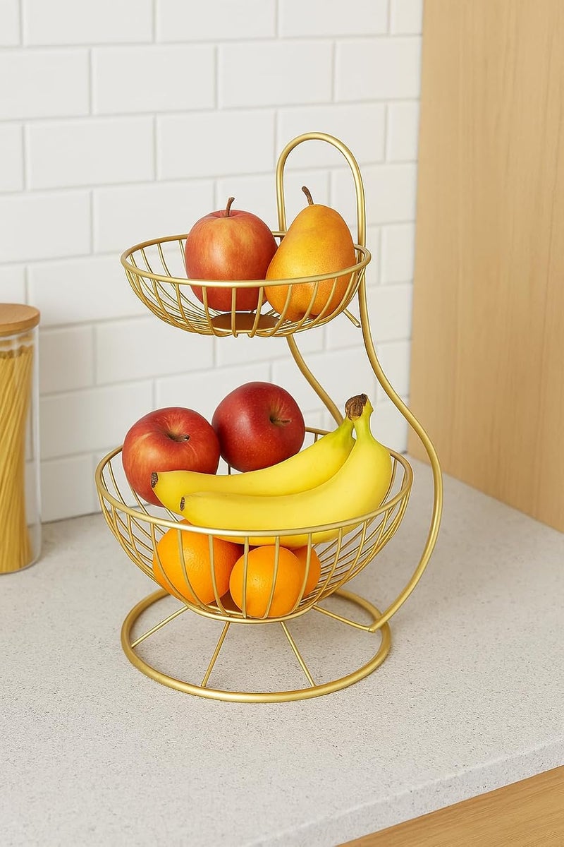 BS B&S 2 Tier Gold Wire Fruit Basket Stand for Kitchen Counter - Image 5