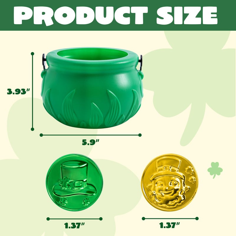 JOYIN 209PCS St Patrickâ€™s Day Pot of Gold Set, 208 Lucky Leprechaun Plastic Coins and 1 Green Cauldron with Handle Saint Patricks Party Supplies - Image 5