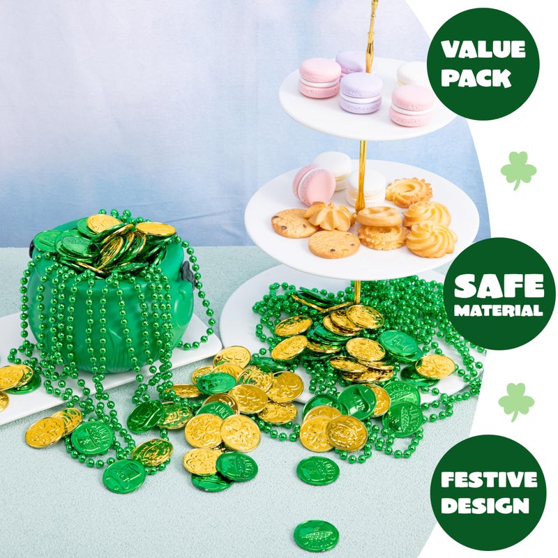 JOYIN 209PCS St Patrickâ€™s Day Pot of Gold Set, 208 Lucky Leprechaun Plastic Coins and 1 Green Cauldron with Handle Saint Patricks Party Supplies - Image 3