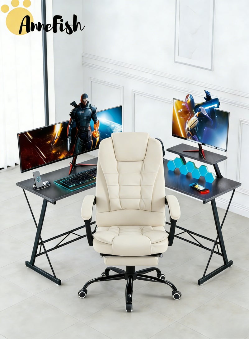 AnneFish Gaming Desk and Chair Set Executive Ergonomic Cloud Office & 120cm L-Shaped Gaming Desk Large Gaming Chair with Silent Swivel Casters Dual-Point Massage and Height-Adjustable High Backrest &Office Desk With Monitor Stand Home Office Table - Image 1