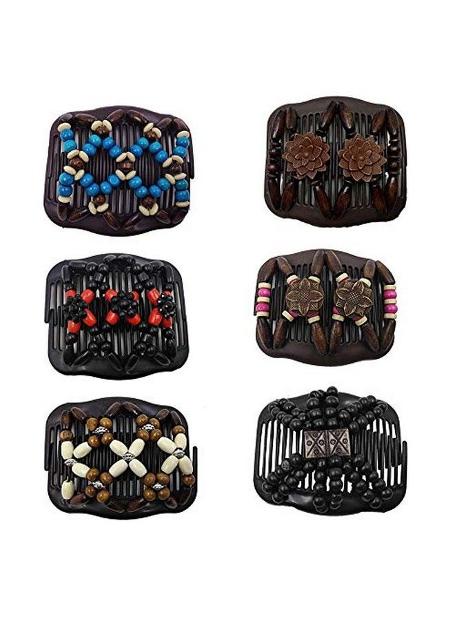 Lovef Professional Wooden Comb Ladies Magic Beads Elasticity Cord Rope Clip Double Elastic Hair Clamp Combs Accessories6Pcs - Image 1