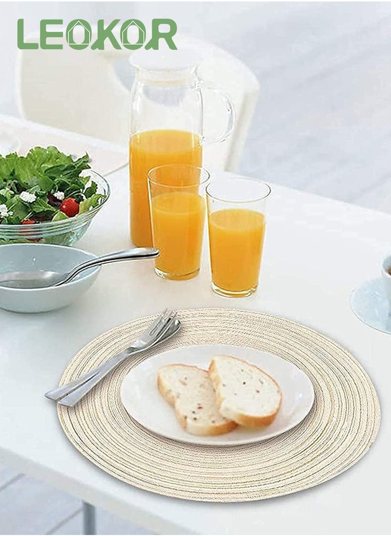 LEOKOR 6 Pack Round Woven Heat Resistant and Anti-Skid Table Mats Kitchen Table Place Mats polypropylene Beige 38 cm  - Image 2
