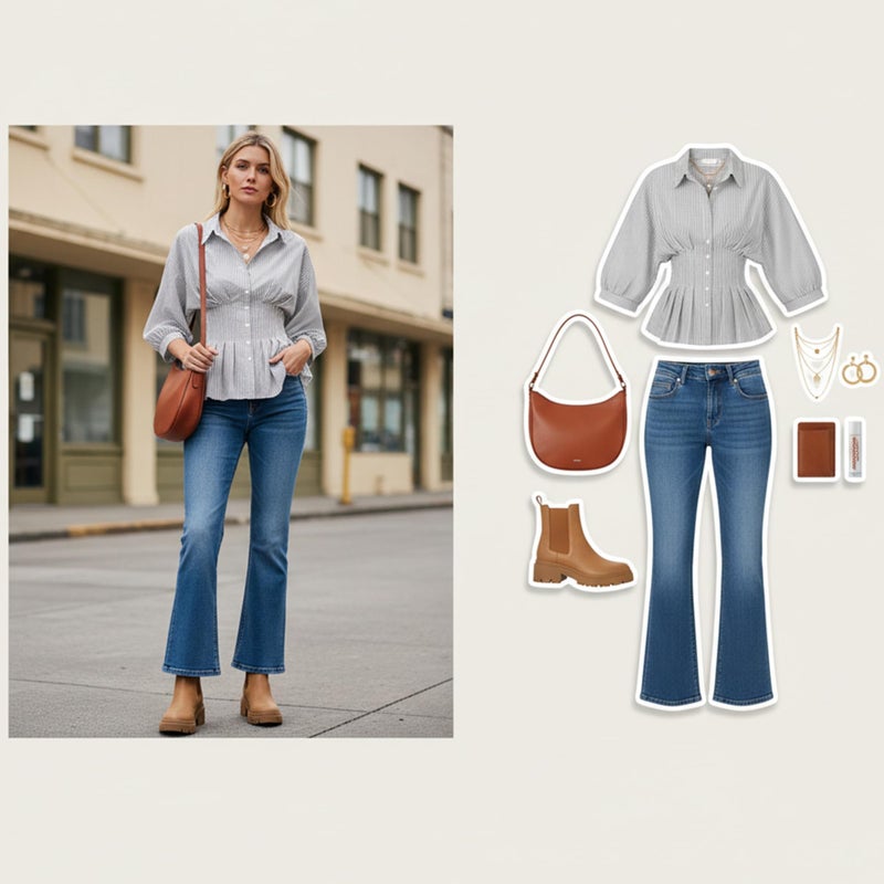 Nlife Women Striped Pleated Peplum Blouse 3/4 Sleeve Button Down Shirt Slim Waist Lapel Collar Business Casual Work Top - Image 2