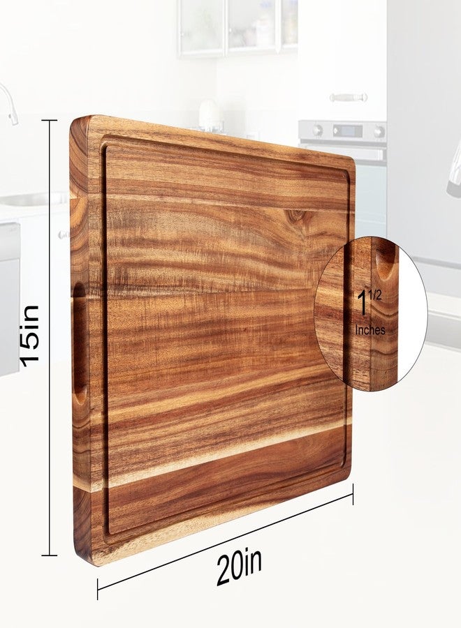 GAOMON Large Wooden Cutting Board for Kitchen, 20" x 15" Acacia Wood Butcher Block Cutting Board with Juice Groove, Thick Chopping Board Carving Board for Meat Turkey Vegetables - Image 4
