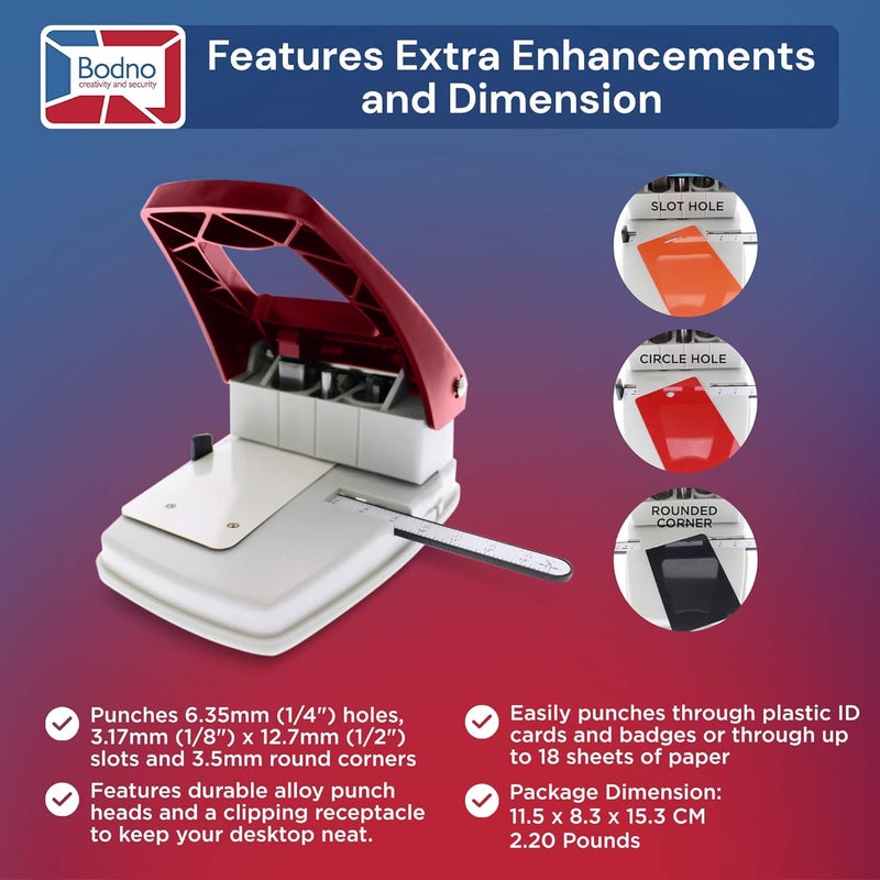 Bodno 3-in-1 ID Badge Slot Punch for PVC Cards (Works with ID Card Printers) - Red, 3 in One - Image 5