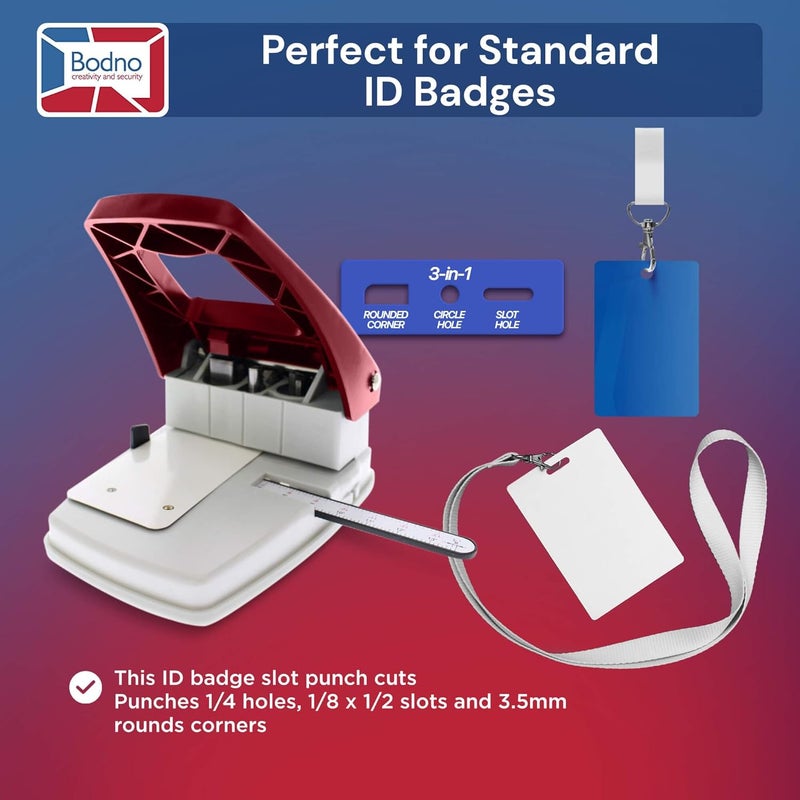 Bodno 3-in-1 ID Badge Slot Punch for PVC Cards (Works with ID Card Printers) - Red, 3 in One - Image 2