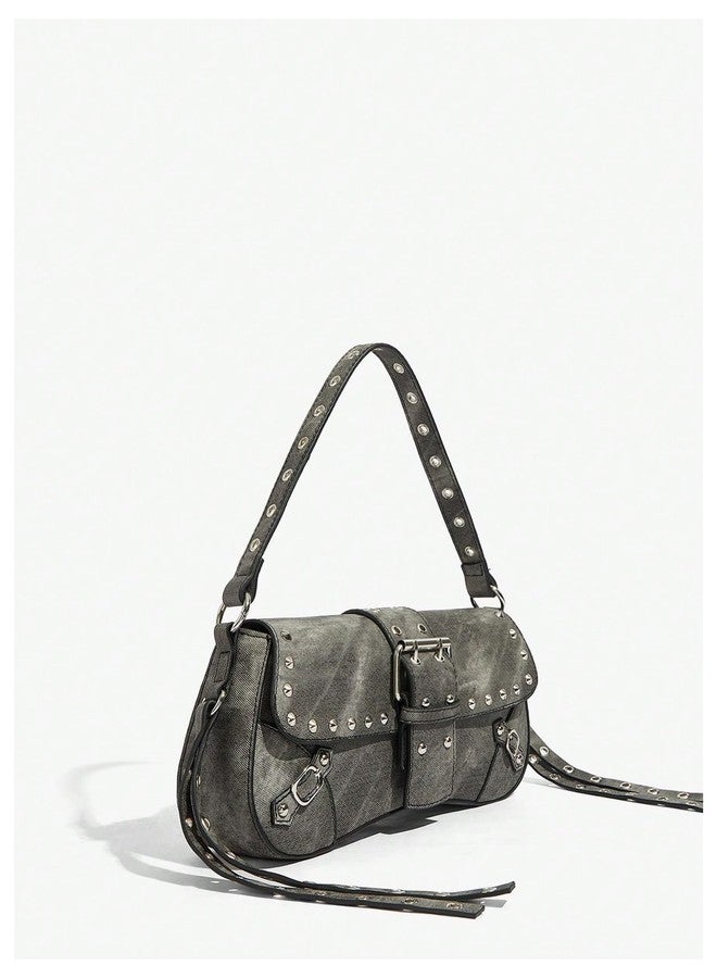 MakeMeChic Women's Shoulder Bags Y2K PU Leather Clutch Small Purse Hobo Bags Grey One Size - Image 4