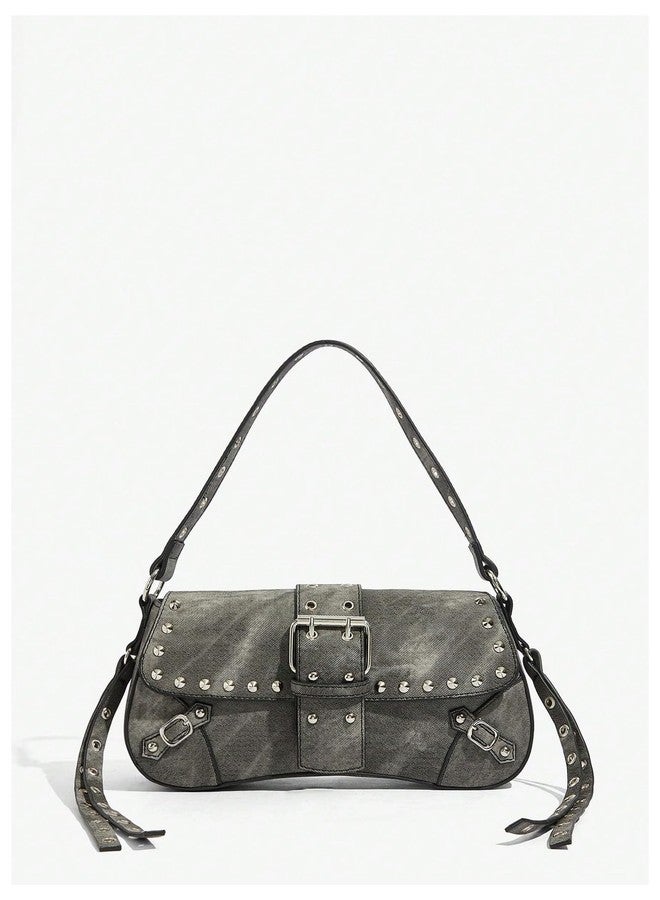 MakeMeChic Women's Shoulder Bags Y2K PU Leather Clutch Small Purse Hobo Bags Grey One Size - Image 3