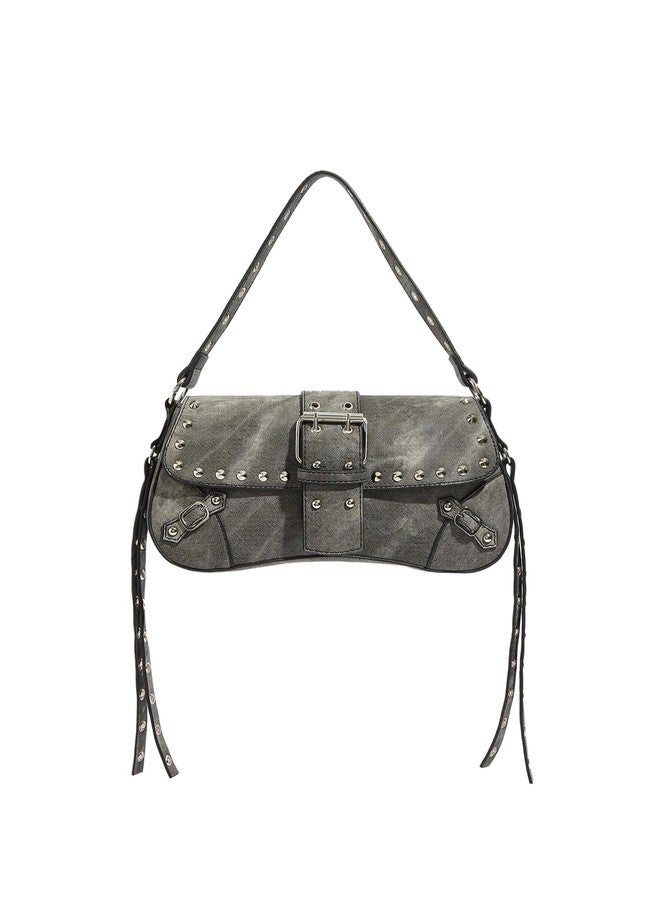 MakeMeChic Women's Shoulder Bags Y2K PU Leather Clutch Small Purse Hobo Bags Grey One Size - Image 1