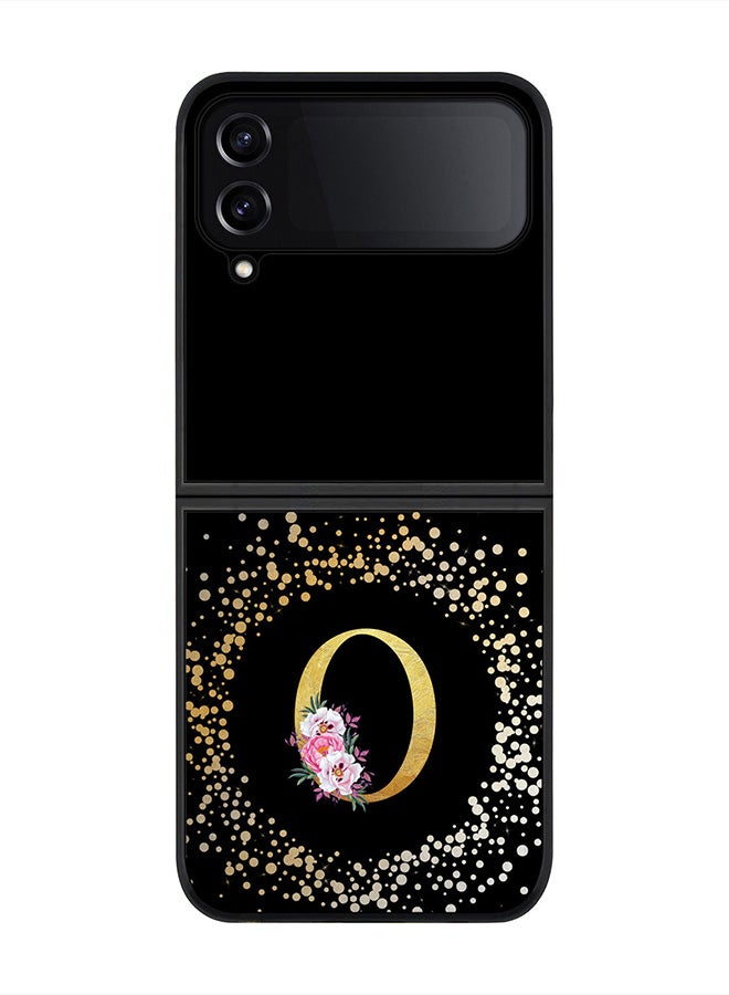 Stylizedd Rugged Black edge case for Samsung Galaxy Z Flip4, Soft Flexible Phone case Custom Monogram Initial Letter Floral Pattern Alphabet - O (Black) - Image 1