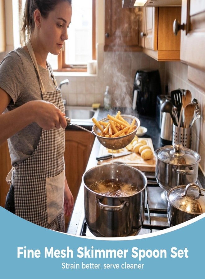 مجموعة ملاعق كالولين ثلاثية القطع ذات الشبكة الدقيقة - مصفاة دهون من الفولاذ المقاوم للصدأ لتصفية الزيت وإزالة الشحوم والرغوة، مجموعة ملاعق مصفاة متعددة الوظائف للطبخ في المطبخ، 3 أحجام - Image 3