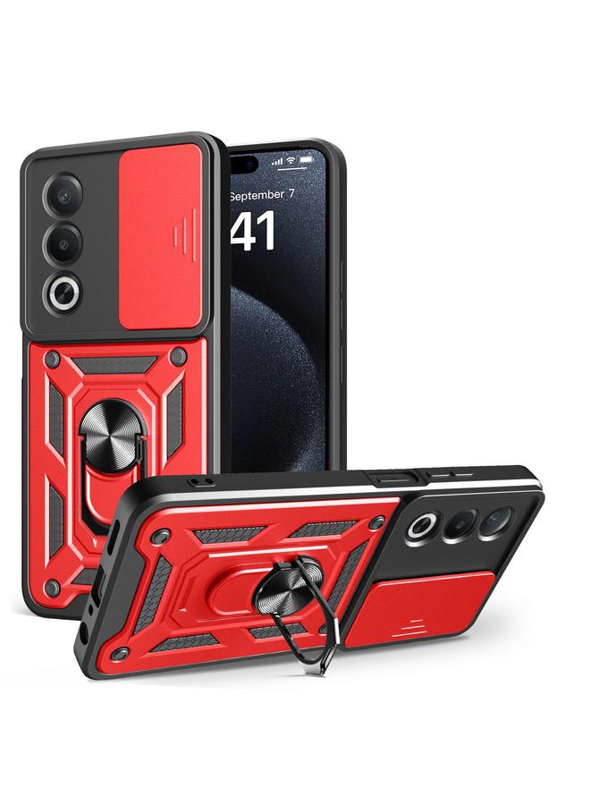 جراب هاتف هجين من مادة TPU لهاتف OPPO A3 Pro 5G India / A80 5G بتصميم كاميرا منزلقة (أحمر)