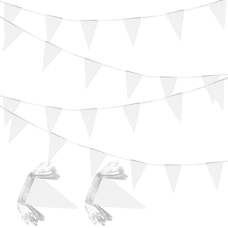 LyButty 100 Feet White Pennant Banners Flags String Hanging Triangle Bunting FlagsParty Decorations for Grand OpeningKids BirthdayCarnival60 PCS