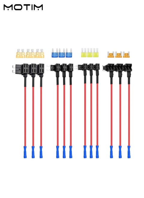 12 Pcs 12V Add-A-Circuit Adapter Fuse Tap Adapter, Standard/Mini/Micro2/Low Profile Taps 4 Types, Ato Atc Atm Apm Holder Adapter for Cars Trucks Boats