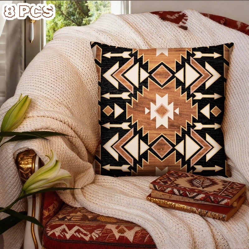 SmoothNovelty 8 Pcs 18x18 Inch Western Aztec Pillow Covers Vintage Western Themed Decor American Rustic Throw Pillow Covers Southwest Cowboy Decorative Couch Cushion Pillowcase Love Room Bedroom Sofa Decoration - Image 4
