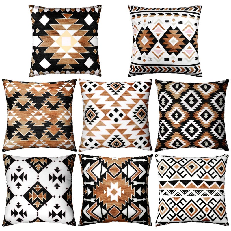 SmoothNovelty 8 Pcs 18x18 Inch Western Aztec Pillow Covers Vintage Western Themed Decor American Rustic Throw Pillow Covers Southwest Cowboy Decorative Couch Cushion Pillowcase Love Room Bedroom Sofa Decoration - Image 1