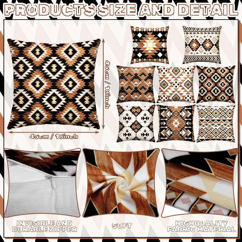SmoothNovelty 8 Pcs 18x18 Inch Western Aztec Pillow Covers Vintage Western Themed Decor American Rustic Throw Pillow Covers Southwest Cowboy Decorative Couch Cushion Pillowcase Love Room Bedroom Sofa Decoration - Image 2