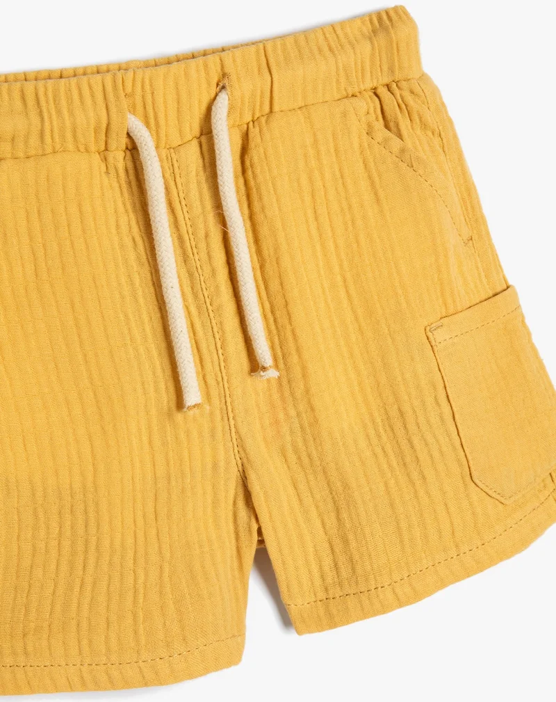 KOTON Basic Shorts Tie Waist Pocket Detailed Textured Cotton