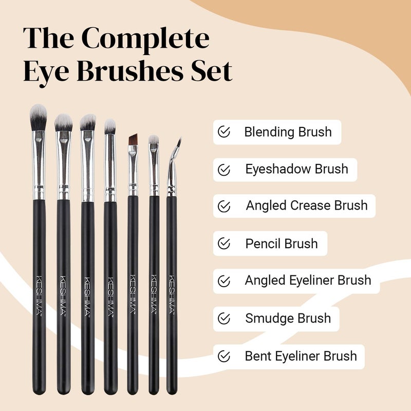 KESHIMA Professional Eye Makeup Brushes Set with Eyeshadow & Blending Brush, Smudge, Angled Crease, Pencil, Angled Eyeliner and Bent Eyeliner - Image 2