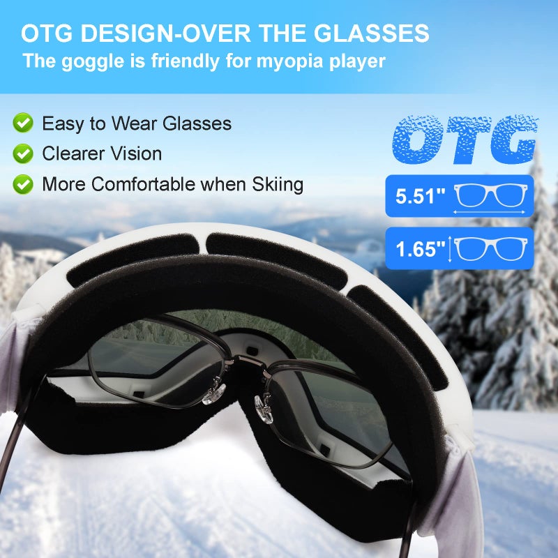 EXP VISION نظارات EXP VISION للتزلج على الجليد للرجال والنساء والشباب مضادة للضباب OTG نظارات ثلج شتوية عدسة كروية قابلة للفصل (أزرق داكن) - Image 5