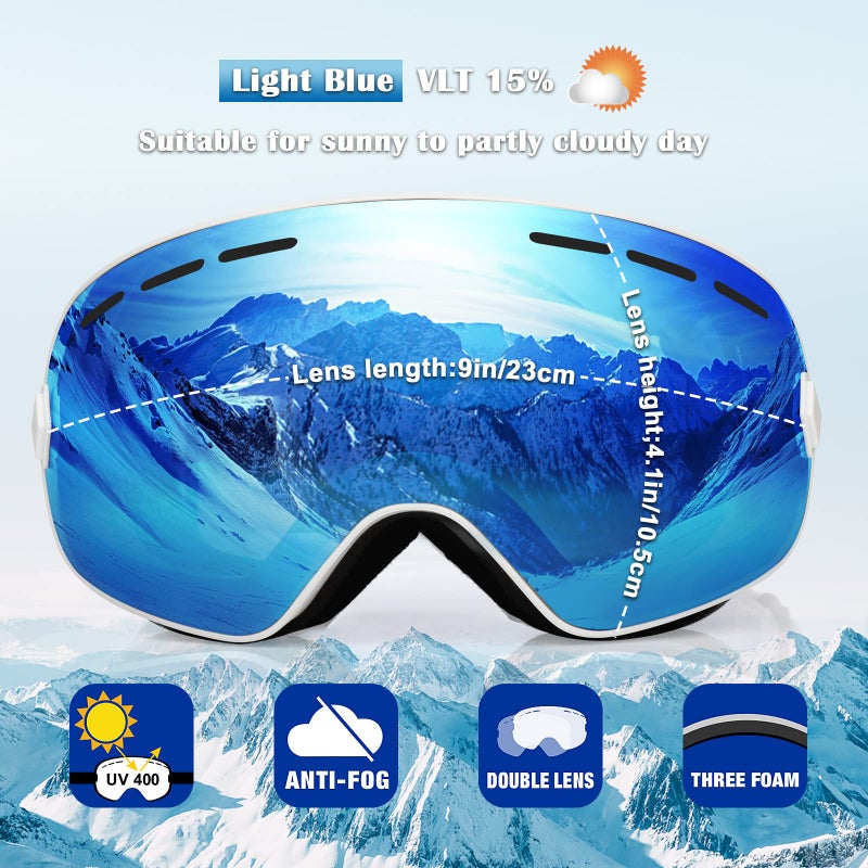 EXP VISION نظارات EXP VISION للتزلج على الجليد للرجال والنساء والشباب مضادة للضباب OTG نظارات ثلج شتوية عدسة كروية قابلة للفصل (أزرق داكن) - Image 2