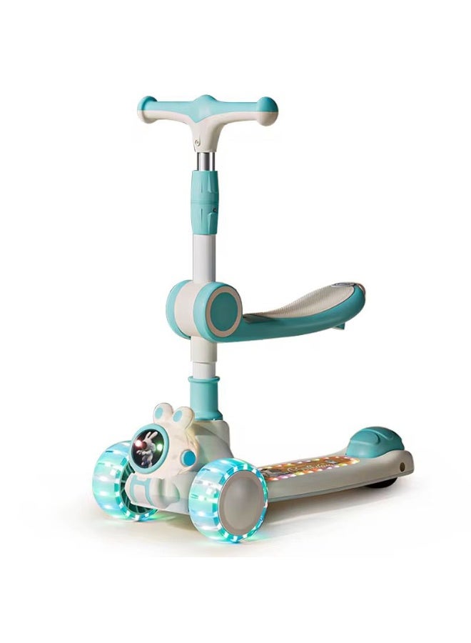 سكوتر للاطفال 3 في 1 مع موسيقى، ارتفاع قابل للتعديل 68-80 سم، مقعد قابل للازالة، مصابيح LED، تصميم قابل للطي، رمادي وابيض، للاطفال الصغار من هابي كيدو - Image 1