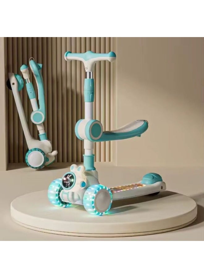 سكوتر للاطفال 3 في 1 مع موسيقى، ارتفاع قابل للتعديل 68-80 سم، مقعد قابل للازالة، مصابيح LED، تصميم قابل للطي، رمادي وابيض، للاطفال الصغار من هابي كيدو - Image 2