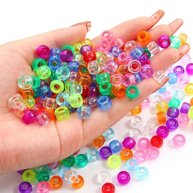 INDIKONB INDIKONB Round Pony Beads | Acrylic Plastic Multicolor Beads with Large Big Holes | 200 Beads Pack for Phone Charms, Hair Accessories, Bracelets, Jewelry Making | Big Hole Beads Mix (Transparent)  - Image 4