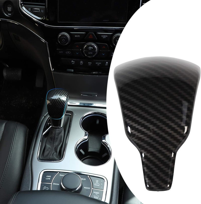 CheroCar Gear Shift Knob Cover Stick Shifter Cap Cover Frame for 2017-2020 Jeep Grand Cherokee, Interior Accessories, Carbon Fiber Grain, 1PC - Image 1