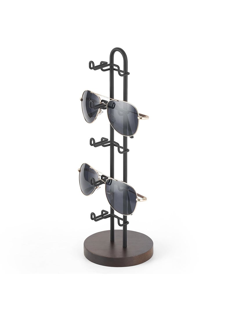 SYOSI منظم نظارات حامل نظارات، إطار معدني مع قاعدة خشبية لعرض 5 أزواج من النظارات، تخزين مدمج للطاولة، المكتب، السطح، خزانة الملابس، غرفة النوم، رف النظارات (أسود) - Image 5