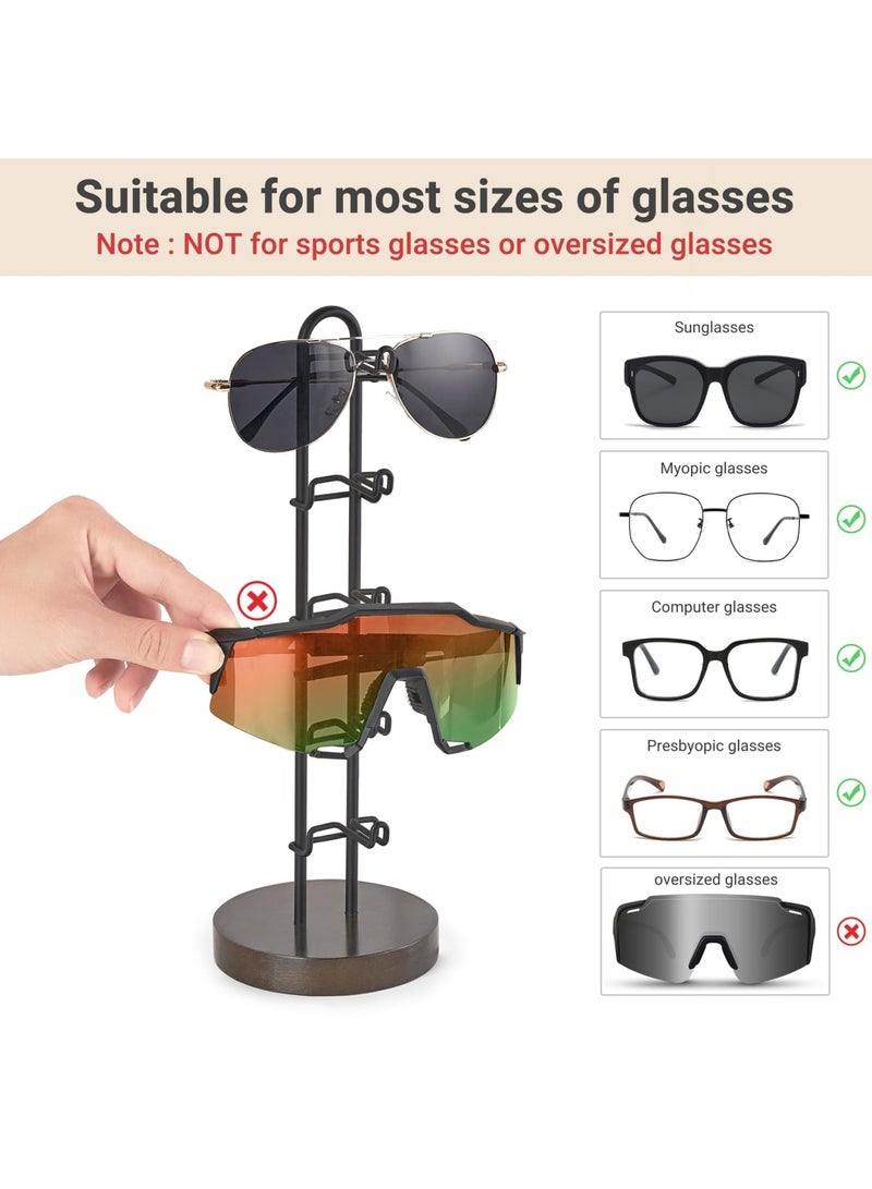SYOSI منظم نظارات حامل نظارات، إطار معدني مع قاعدة خشبية لعرض 5 أزواج من النظارات، تخزين مدمج للطاولة، المكتب، السطح، خزانة الملابس، غرفة النوم، رف النظارات (أسود) - Image 4