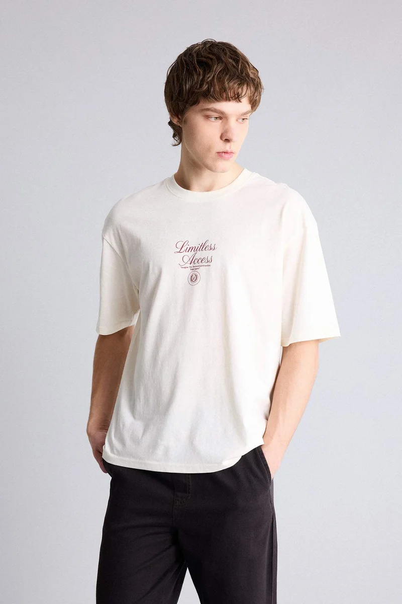 Defacto  100% Cotton Boxy Fit Printed T-Shirt for Men | Best Price UAE
