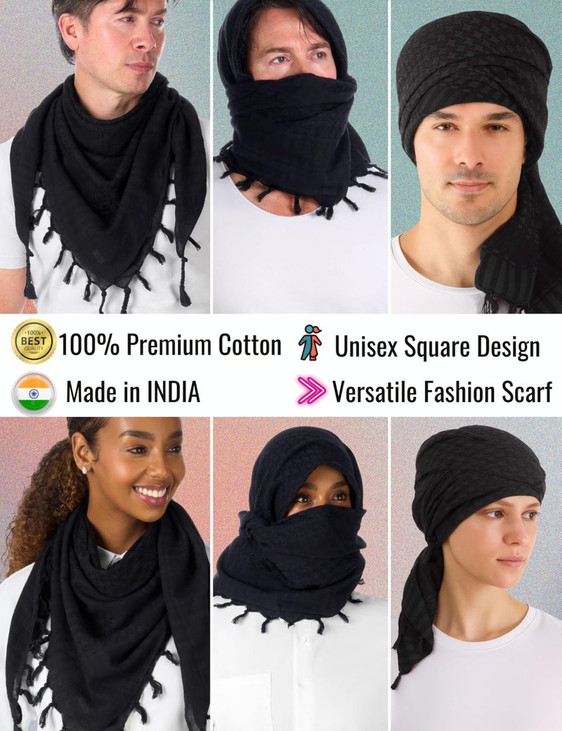 LOVARZI شال لوفارزي للرجال تكتيكي صحراوي أسود - شالات قطنية عسكرية للجيش والجنود الفلسطينيين العرب الكوفية خفيفة الوزن لحماية من الشمس والغبار - Image 2