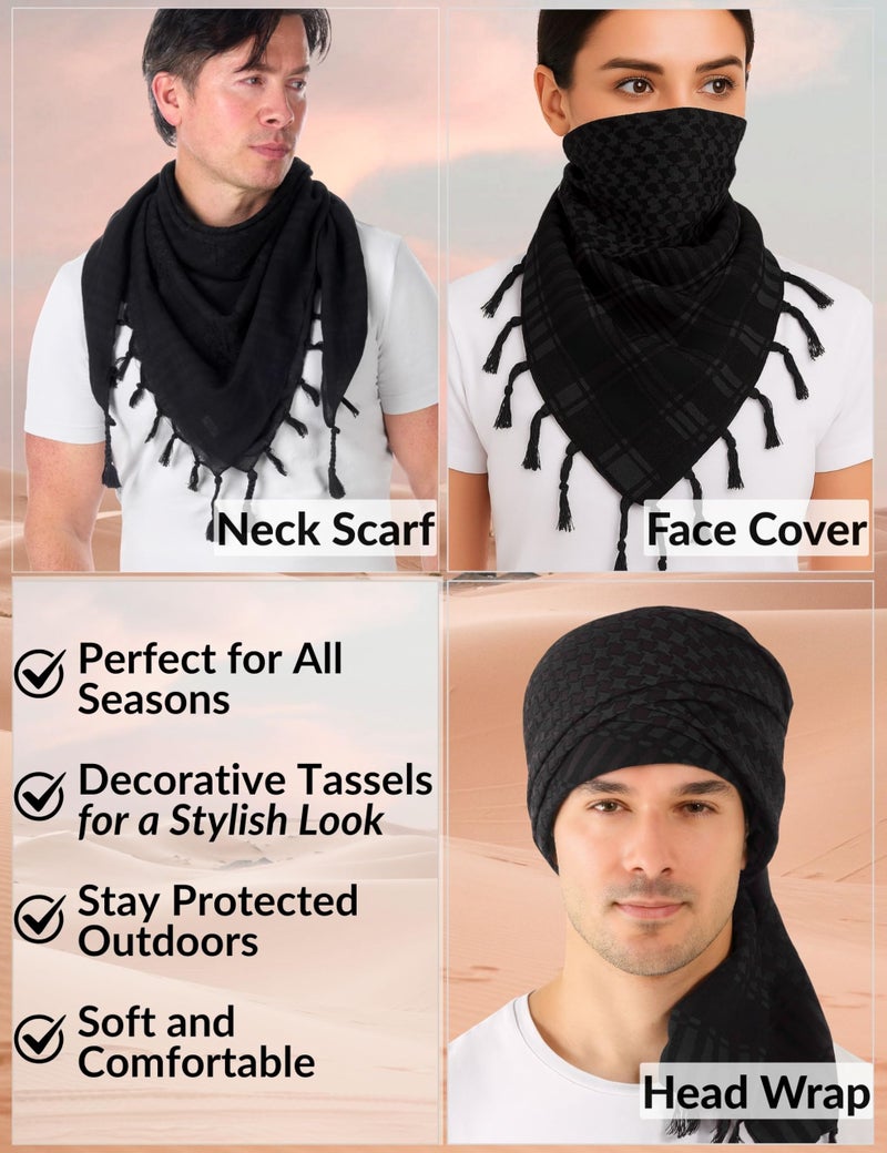 LOVARZI شال لوفارزي للرجال تكتيكي صحراوي أسود - شالات قطنية عسكرية للجيش والجنود الفلسطينيين العرب الكوفية خفيفة الوزن لحماية من الشمس والغبار - Image 3