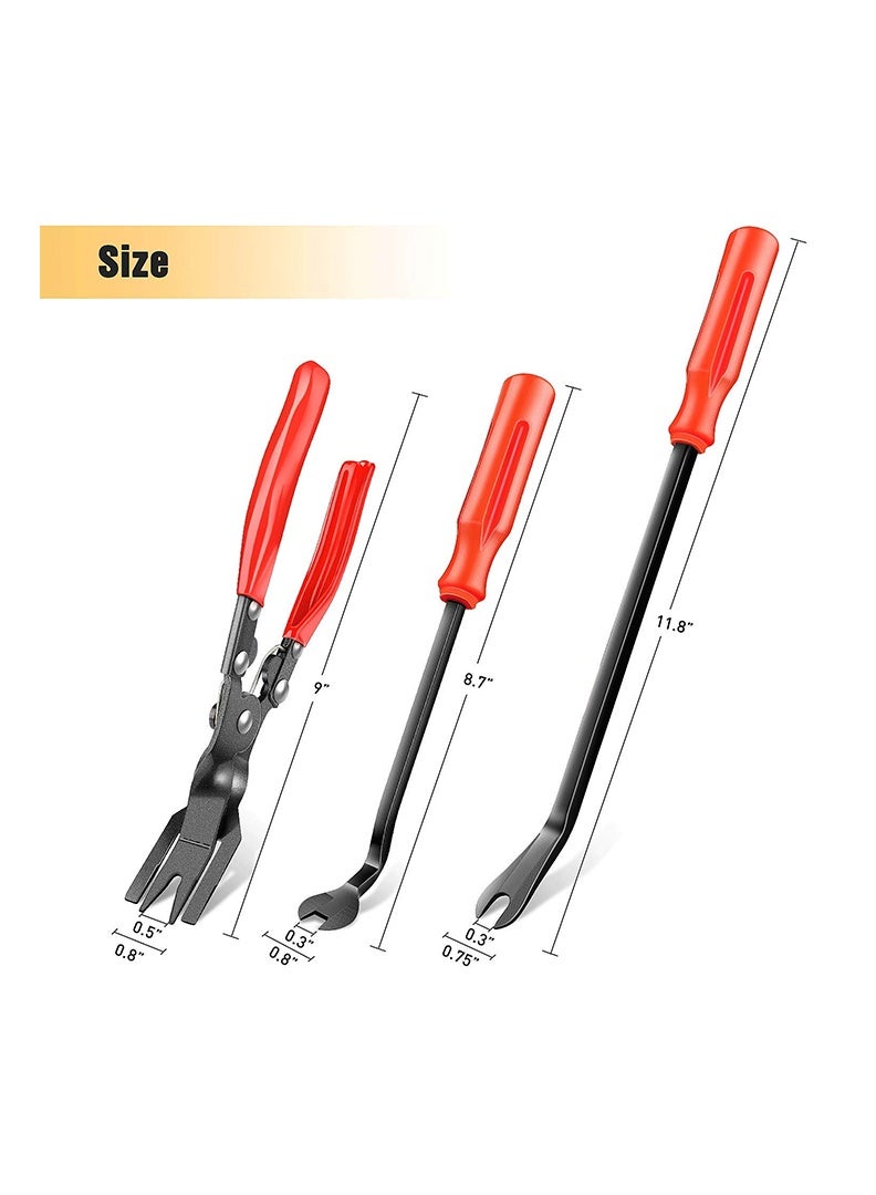 مجموعة كماشة مشابك السيارات، 3 قطع من أدوات إزالة مشابك التثبيت الأوتوماتيكية لوحة الباب، لوحة القيادة، التنجيد، مجموعة إزالة برشام التزيين مع حقيبة تخزين لإصلاح السيارة الداخلي - Image 4