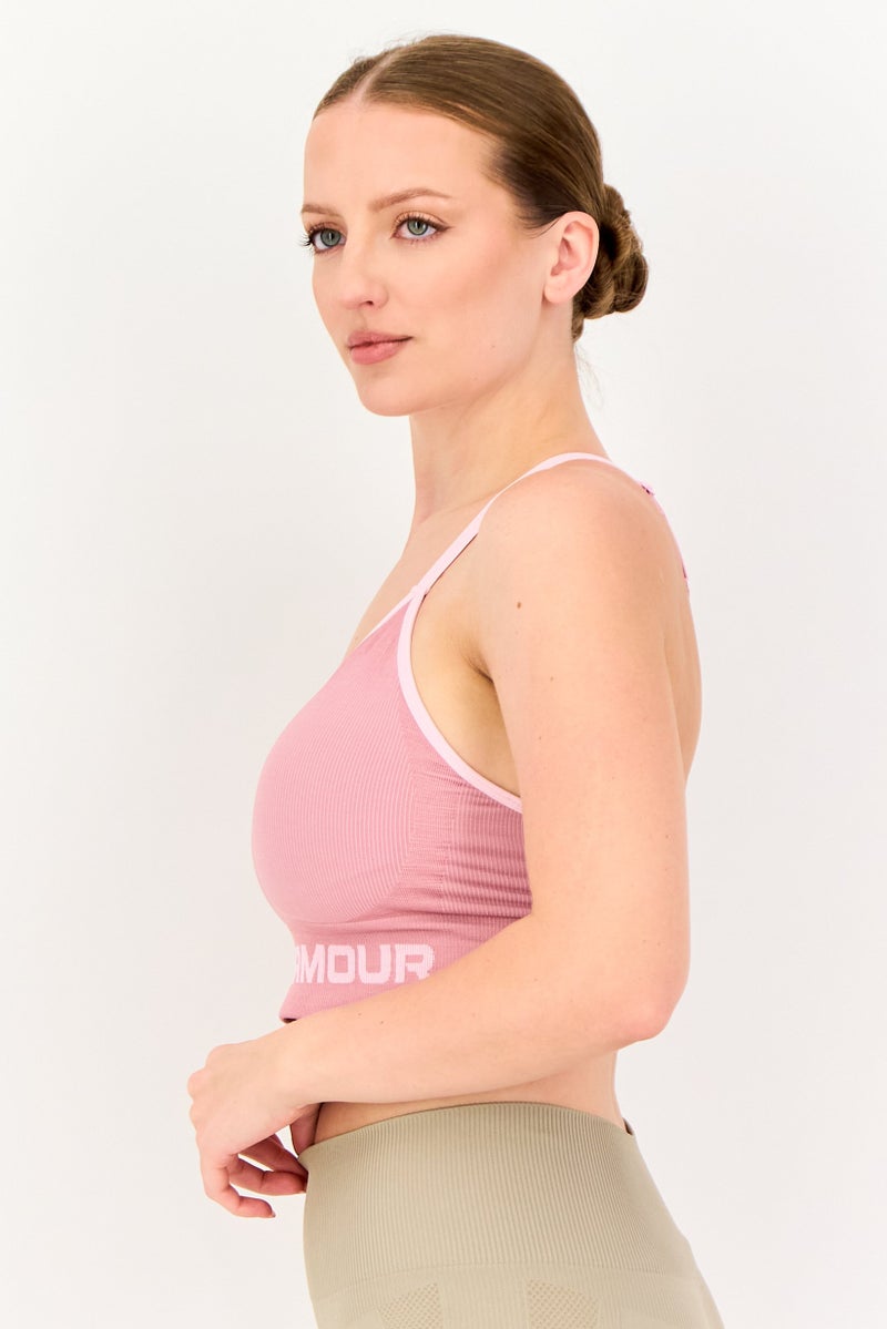 UNDER ARMOUR Women Brand Logo Lightly Padded Sports Bra, Mauve - Image 3