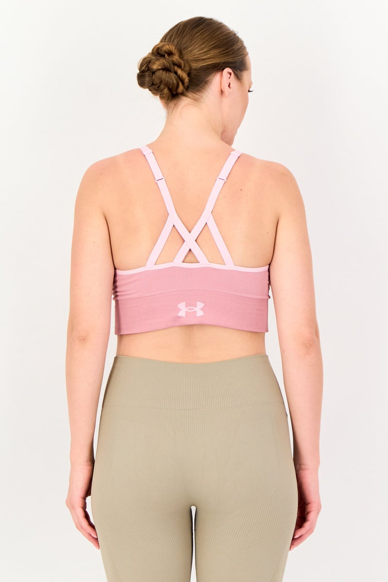 UNDER ARMOUR Women Brand Logo Lightly Padded Sports Bra, Mauve - Image 2