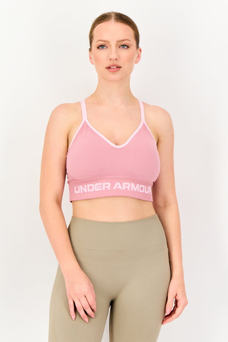 UNDER ARMOUR Women Brand Logo Lightly Padded Sports Bra, Mauve - Image 1