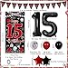 Pounira Red Black 15th Birthday Decorations for Boys Girls Happy 15th Birthday Decorations Boy 15 Birthday Party Door Banner Decor Triangle Flag Large 15 Balloons Bday Decor for 15 Year Old Teenagers - Image 4
