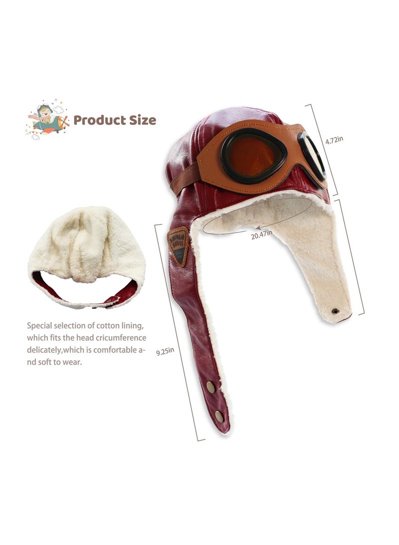 KASTWAVE Children Pilot Aviator Hat with Goggles, Warm Baby Kid Winter Earflap Pilot Cap Aviator Hat, Beanie Flight Helmet with Earmuffs  for Baby Toddler Kids - Image 2