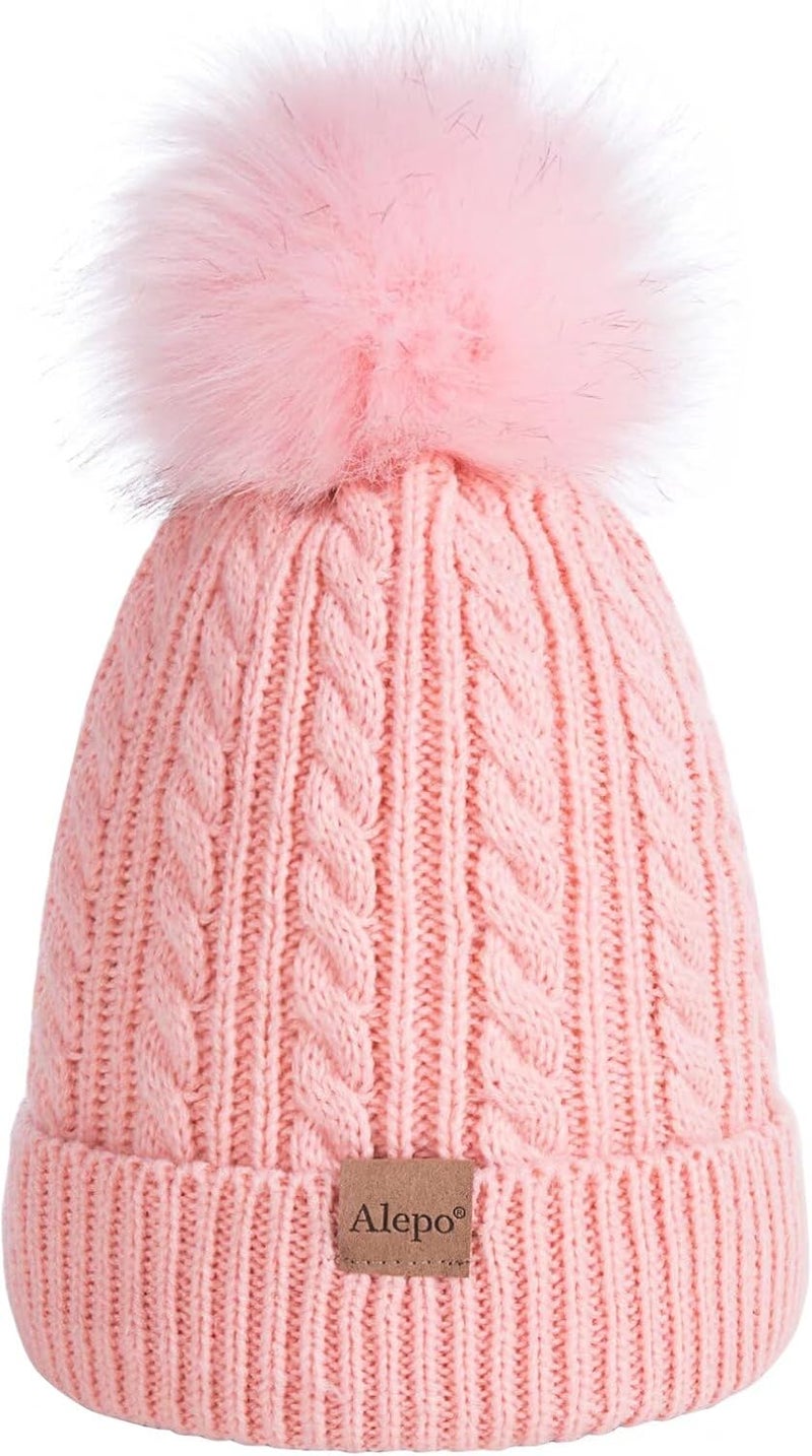 Alepo Kids Winter Beanie Hat, Children's Warm Fleece Lined Knit Thick Ski Cap with Pom Pom for Boys Girls - Image 1