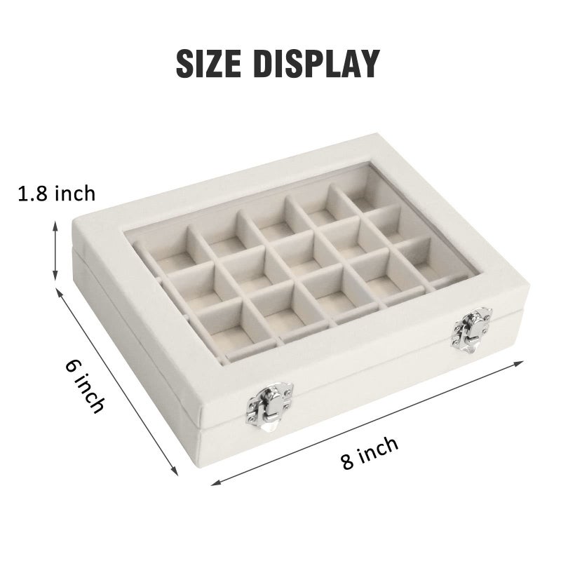 Vicoter Velvet Jewelry Box 24 Grid Jewelry Ring Display Organiser Box Tray Holder Earrings Storage Case for Girls Wife Mom Women (Beige) - Image 2