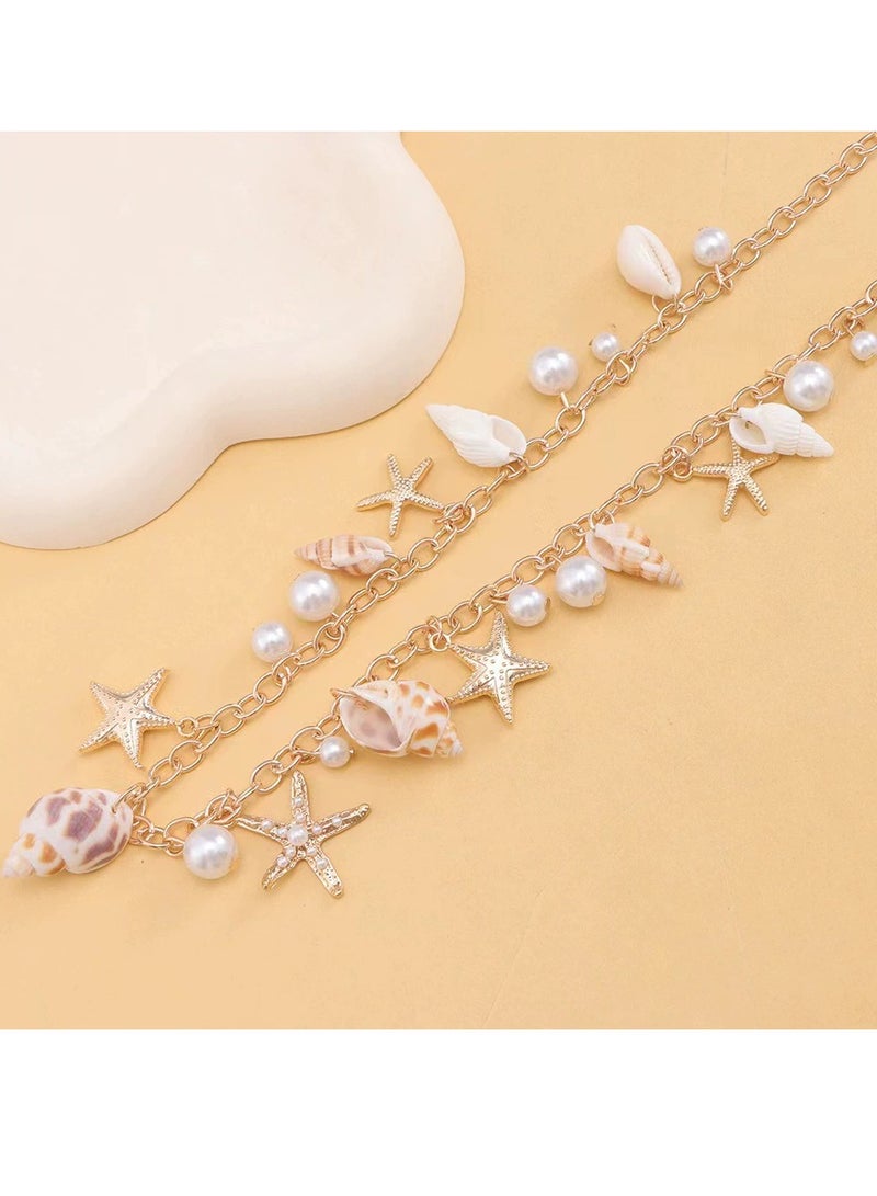 Gold‑Tone Shell & Starfish Waist Chain with Pearl Accents, Perfect for Beach Vacations, Pool Parties, Summer Festivals & Resort Wear  - Image 3