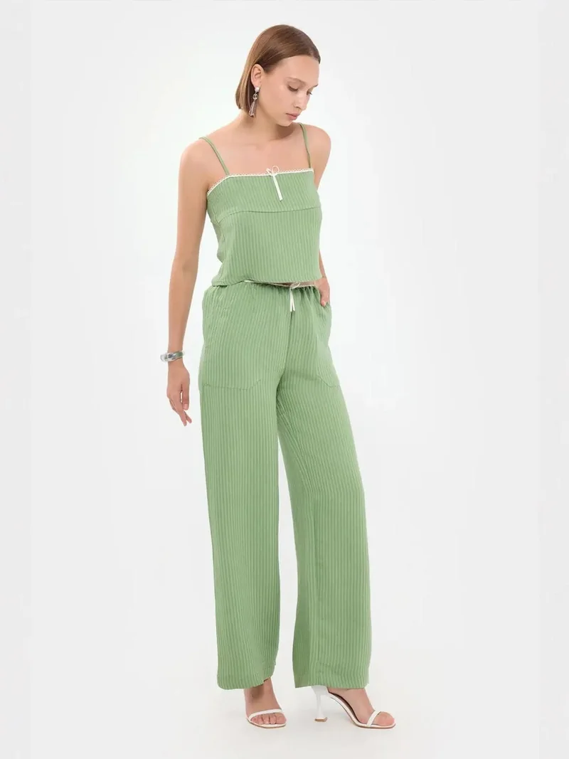 HICCUP Striped Square Neck Strappy Cropped Top